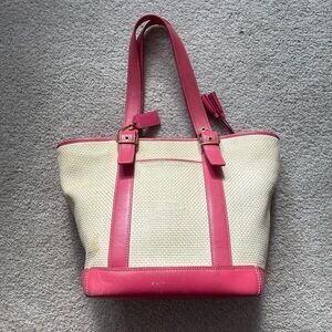 Woven Coach bag with pink leather